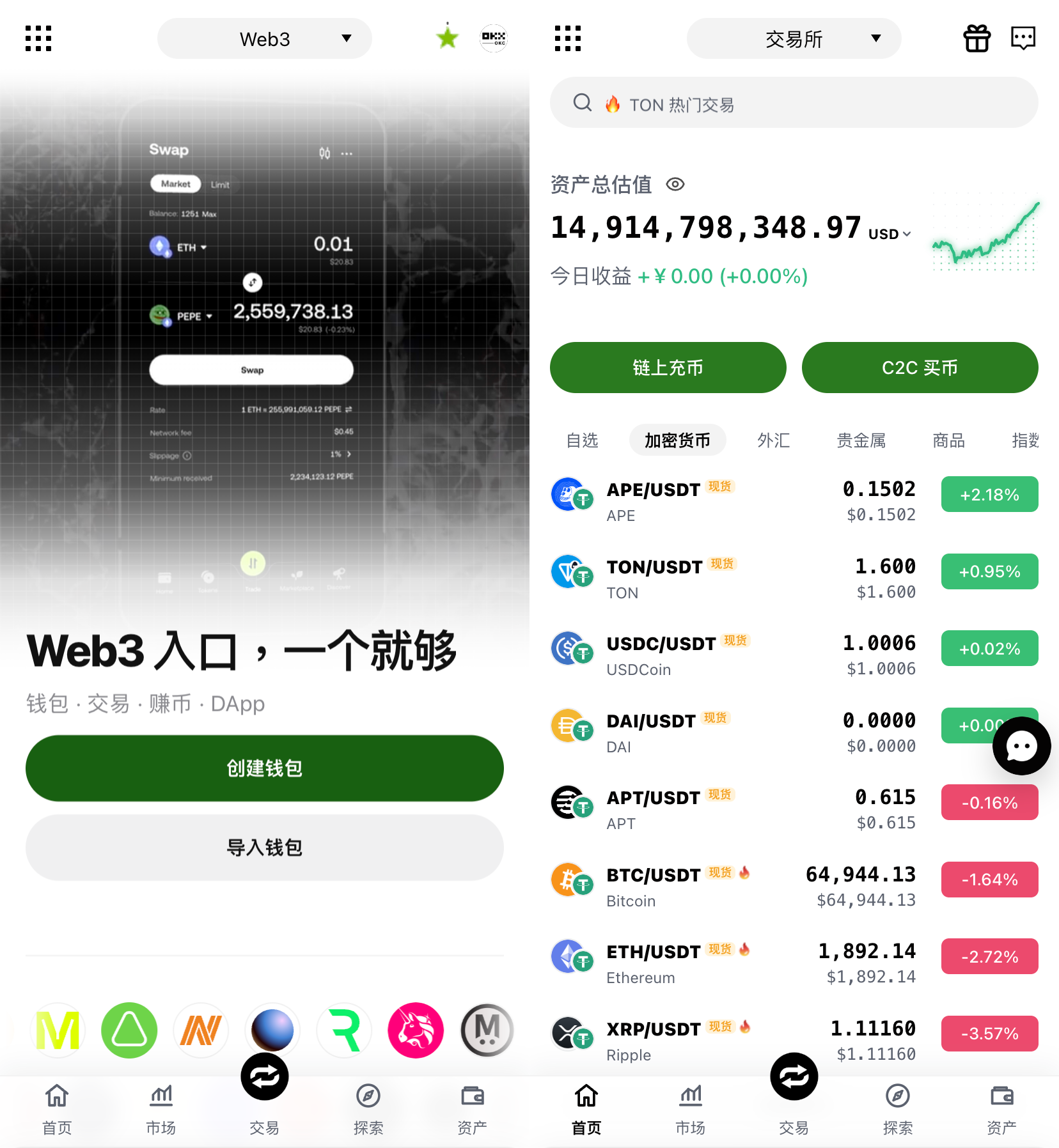 交易所源码+钱包源码【高仿欧易交易所源码】支持代理+web3钱包+秒合约+平台币+跟单+黄金+模拟交易+AI策略+杠杆+C2C等等-E品猪开发工作室