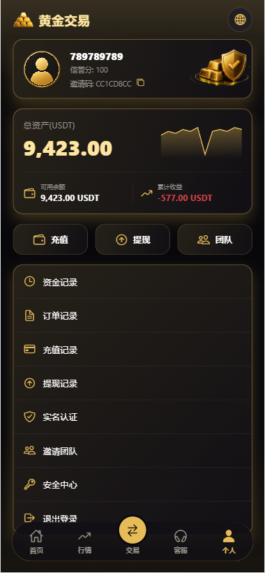 【优选代售】新版海外黄金微交易/黄金秒合约交易/黄金投资/前端VUE