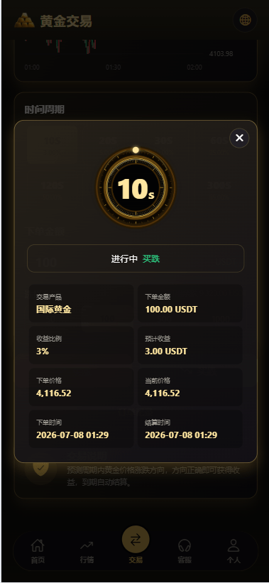 【优选代售】新版海外黄金微交易/黄金秒合约交易/黄金投资/前端VUE